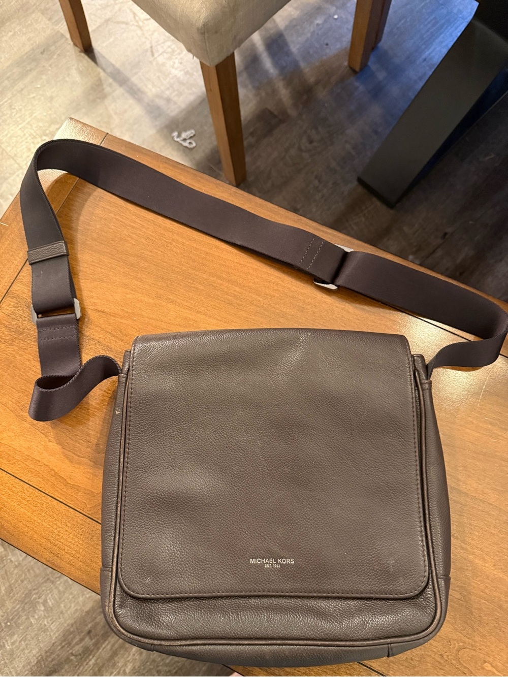 Michael Kors Dark Brown Leather Messenger Crossbody